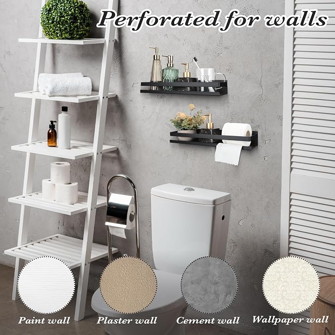 Lallisa 2 Pieces Stainless Steel Shelf Bathroom Shower Floating Shelves Wall Mounted Shower Caddy Basket Shelf Storage Organizer Shelves for Bathroom, Kitchen, Living Room(15.75 Inch/ 40 cm,Black) - Image 7