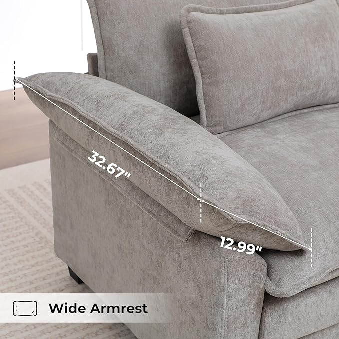 Oversized Accent Chair,Modern Chenille Cloud Sofa Chair with Deep Seat,Upholstered Armchair with Extra Thick,Comfy Accent Chair Reading Chair for Living Room Bedroom Apartment Lightgrey