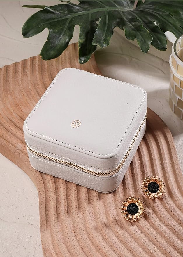 S.Leaf Travel Jewelry Organizer Boxes for Women Small Portable Necklace Earrings Bracelet Rings Travel Case Best Friend Birthday Gifts for Women Trendy (03_Lychee_Beige) - Image 7