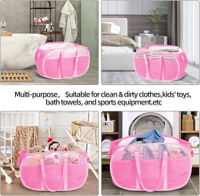 Collapsible Laundry Baskets, Tear Proof Pop Up Laundry Hamper with Dual Handles, Durable Foldable Laundry Basket, Easy to Carry Laundry Hamper for Home, Laundry Room, Bedroom, Dorm, Travel Pink - Image 8
