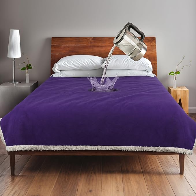 Catalonia Waterproof Bed Blanket, Washable Leakproof Bed Cover, Reversible Protector Blanket for Couch Sofa, Stain Proof Blanket Pad for Adults, 80X60 inches, Purple