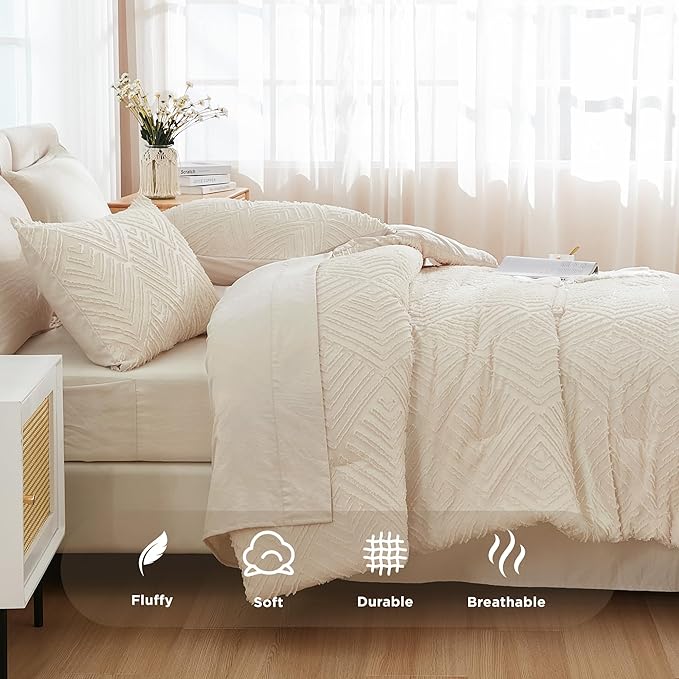 Andency Bed in a Bag King Beige- 7 Pieces King Size Comforter Set Bedding Comforter Sets, Tufted Lightweight Fluffy Bed Set with Comforter, Sheets, Pillowcases & Shams for All Season