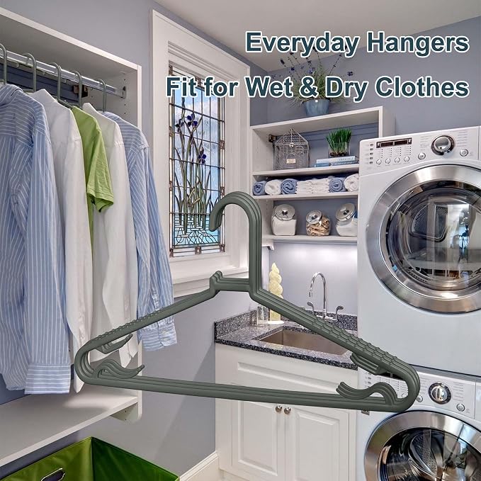Byomostor Plastic Hangers 50 Pack, Light Weight Durable Clothes Hangers with Hooks Standard Size G-Shape&Non-Slip Coat Hangers for Everyday Use (Grey) - Image 6