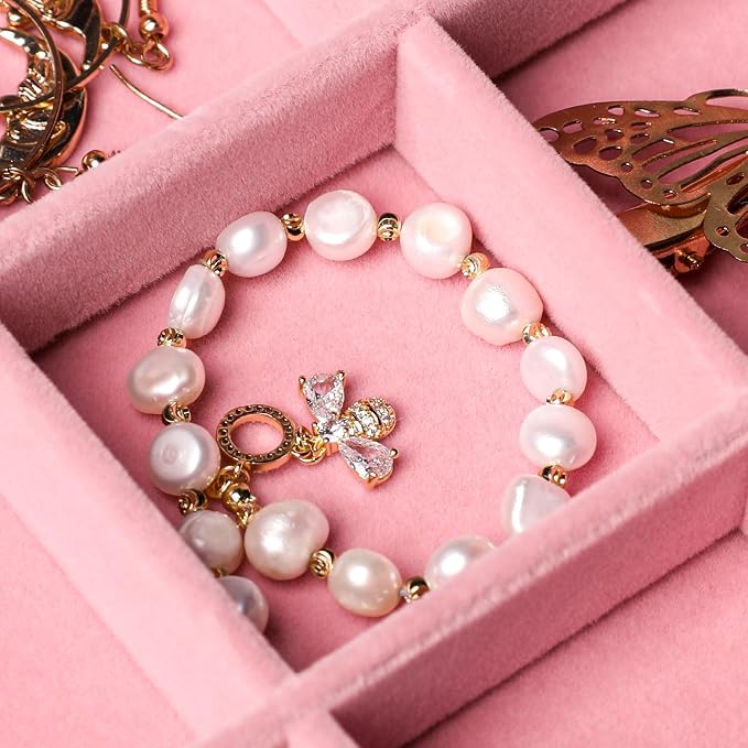 Frebeauty Stackable Velvet Jewelry Organizer Trays for Drawers Inserts Jewelry Storage Tray Display Case, Stud Earrings Bracelets Necklace Rings Accessories Trays for Women(Set of 4)(Pink) - Image 7