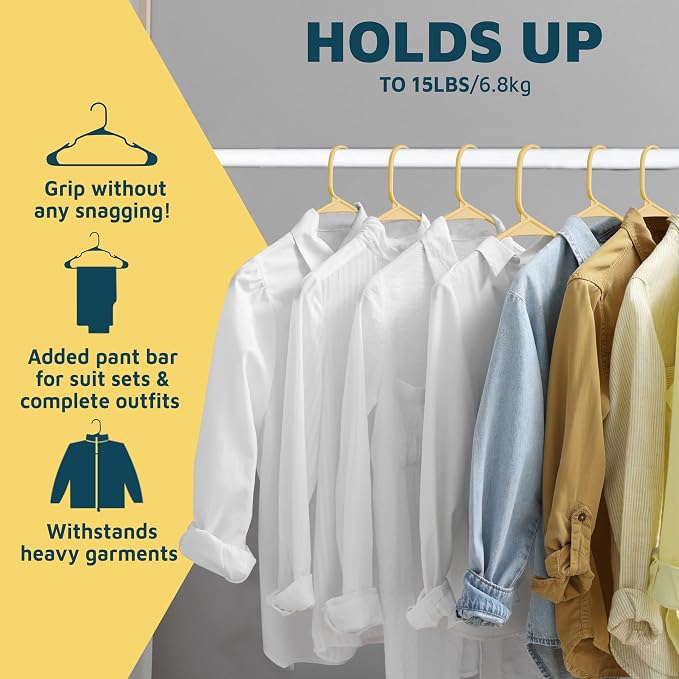 Lifemaster Plastic Clothes Hangers – Heavy Duty Hanger Set, for Organizing Clothes, Dresses, and Coat, Holds Up to 5 lbs, Space-Saving Hangers with Non-Slip Shoulder Grooves, Pack of 80, Yellow - Image 11