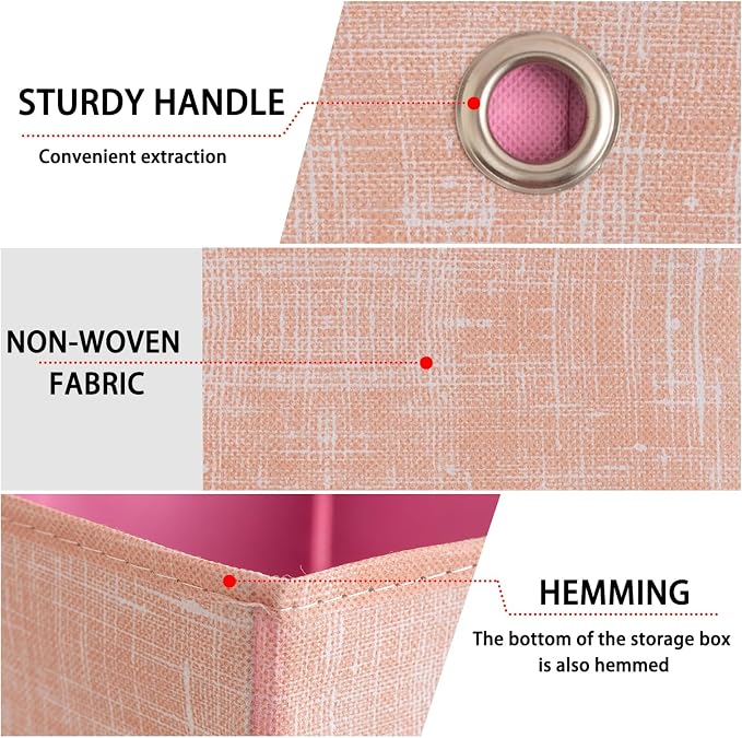 Foldable Storage Cubes Bins ,11 Inch Cloth Storage Cube Fabric Storage Box Cubes Organizer Baskets with Handles for Home Organizer Set of 6 (Cowboy Pink) - Image 7