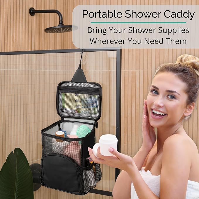TERRA HOME Original Portable Shower Caddy For College Dorms - Foldable Mesh Tote - Dorm Room Essentials - Durable Hanging Travel Shower Bag - Perfect for College Students, Men, Women (Black) - Image 7