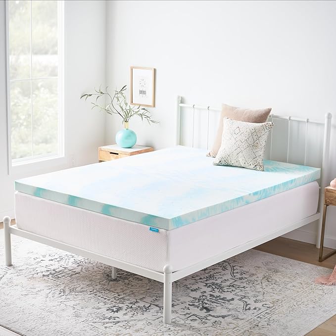 Linenspa 3 Inch Swirl Gel Memory Foam Mattress Topper, King Size – Cooling Gel Infused, Ventilation Holes – Pressure Relieving Bed Topper – CertiPUR Certified