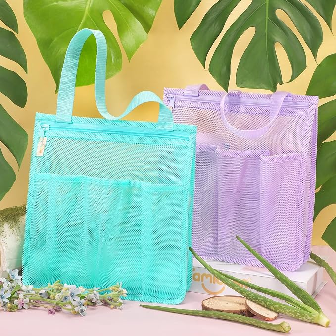 famichan Mesh Shower Caddy Portable, Gym Travel Camp Dorm Room Essentials for College Student Boy Girl, Bathroom Shower Bag - Blue - Image 7