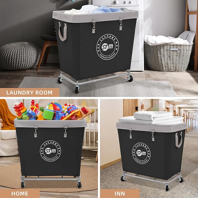 STORAGE MANIAC Commercial Laundry Hamper with Heavy Duty Steel Frame, 320 L Industrial Laundry Basket Cart with Wheels for Hotel, Home, Laundry Room, 31.7''L x 19.3''W x 30.91''H, Large Black - Image 9