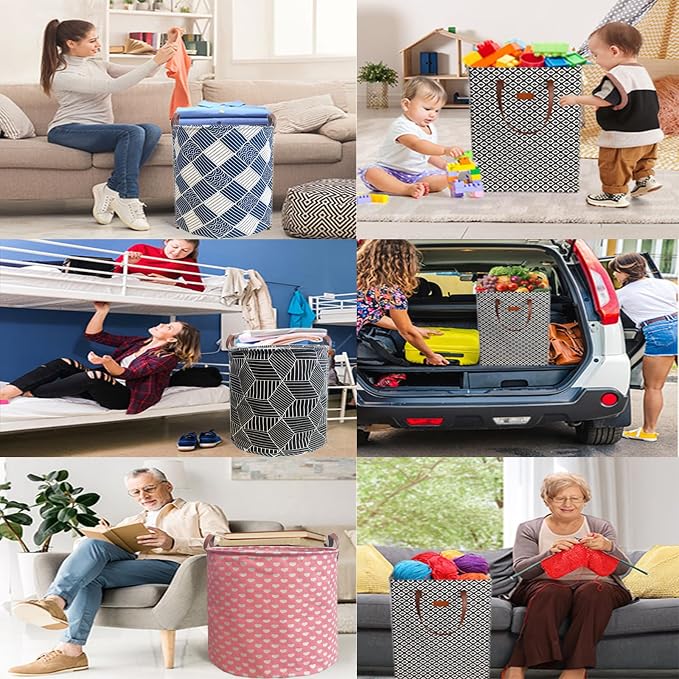 Waterproof Laundry Hamper Collapsible Laundry Basket Leather Handle Laundry Bag Large Clothes Storage Toy Organization for Bathroom Bedroom Laundryroom College Dorms (Laundry Basket-002) - Image 6