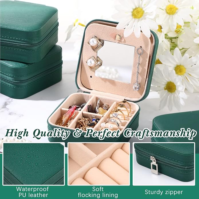 Hillban Bridesmaid Gifts Jewelry Box with Mirror, PU Leather Small Travel Jewelry Case Organizer Storage for Women Girls - Image 5