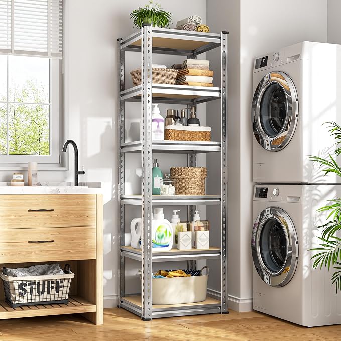 REIBII Storage Shelves 6 Tier Garage Shelving Heavy Duty Metal Shelving Loads 2250LBS Adjustable Garage Shelves for Pantry Closet Kitchen Basement 16" W x 16" D x 72" H, Silver - Image 7