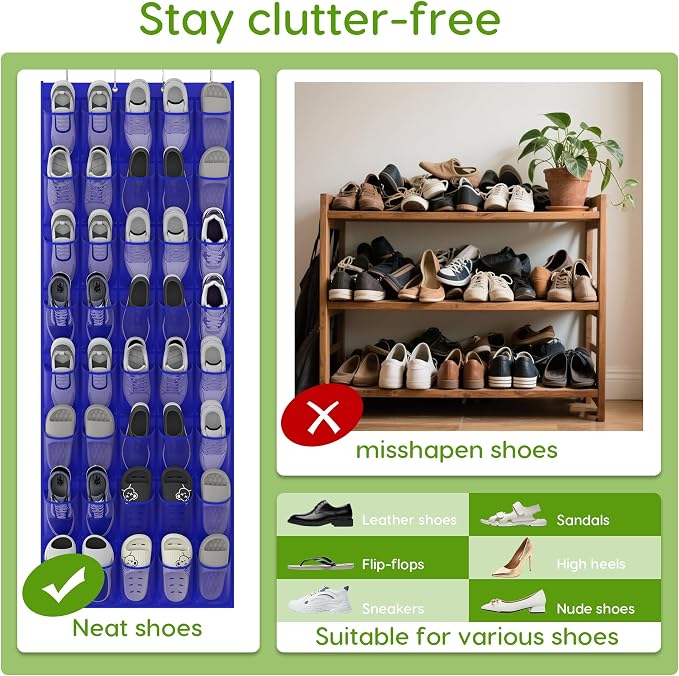 Unjumbly Over the Door Shoe Organizer with 40 Large Breathable Mesh Pockets, Space Saving Shoe Holder, Hanging Shoe Rack for Entryway Bedroom Closet Storage (Navy Blue, 40 Pockets) - Image 6