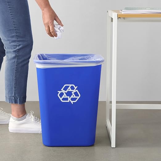 Amazon Basics Rectangular Commercial Office Wastebasket, Easy to Clean, Lightweight, 10 Gallon, Blue, Recycle Logo - Image 7