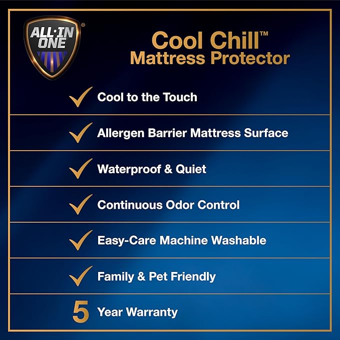 All-in-One Cool Chill Full Size Waterproof Mattress Protector with 15" Elastic Deep Pocket, Soft and Breathable Cooling Mattress Protector, 54" x 75", White