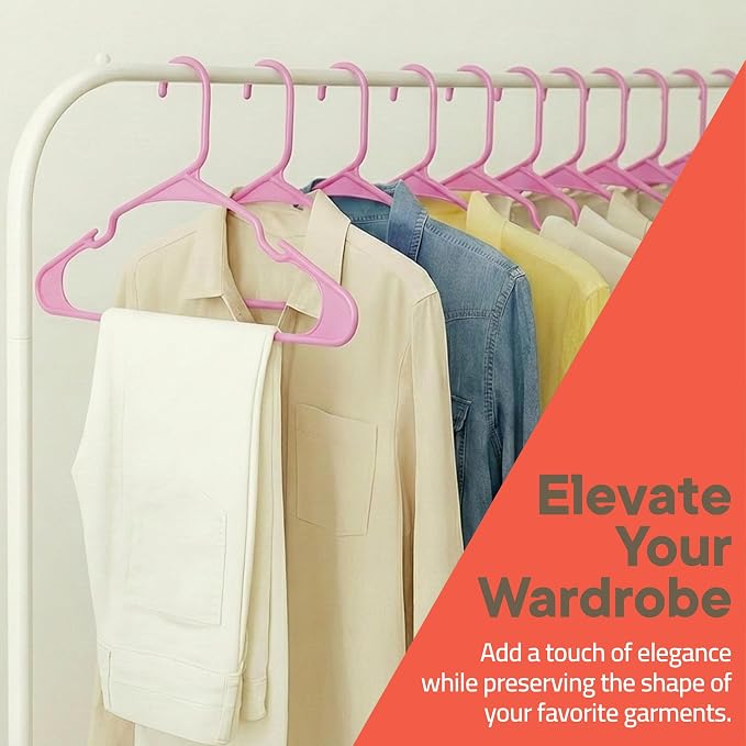 Pink Plastic Hangers 10 Pack– Heavy-Duty Plastic Hangers Slim and Space-Saving, Durable and Lightweight PP with Non-Slip Shoulder Notches for Slip Dresses, Suits, Jackets & Camisoles - Image 9