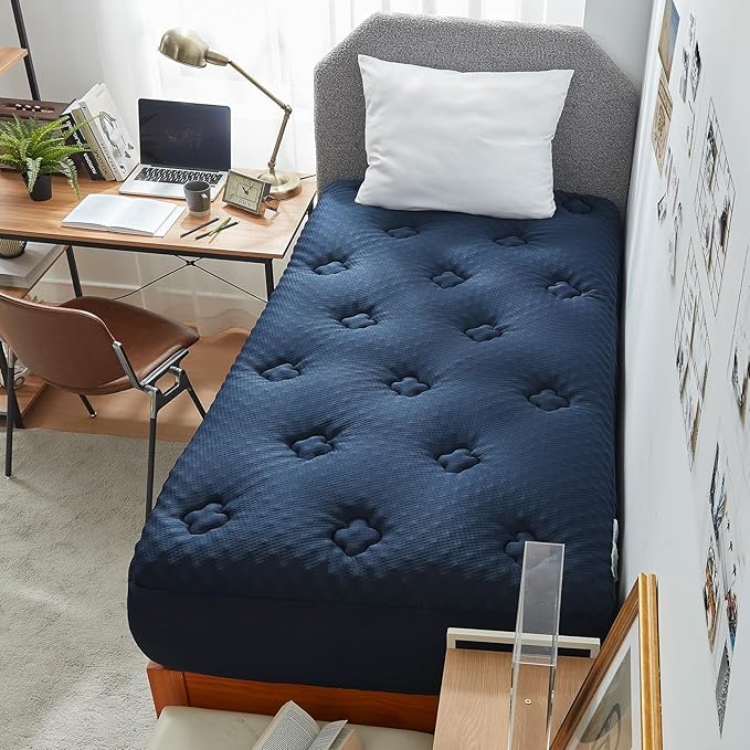 Hansleep Twin XL Mattress Pad Topper College Dorm Memory Foam, Twin XL Foam Mattress Topper Viscose Derived from Bamboo, Twin XL Size Bed Mattress Pad Cover for Back Pain Relief, 39" x 80", Navy Blue