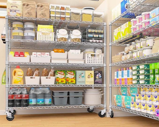 PrimeZone 5 Tier 48" Wx24''Dx81''H Wire Shelving with Wheels 3000lbs NSF Storage Shelves Heavy Duty Metal Shelf Adjustable Rolling Rack Commercial Garage Restaurant Warehouse Kitchen Chrome 6Pack - Image 9