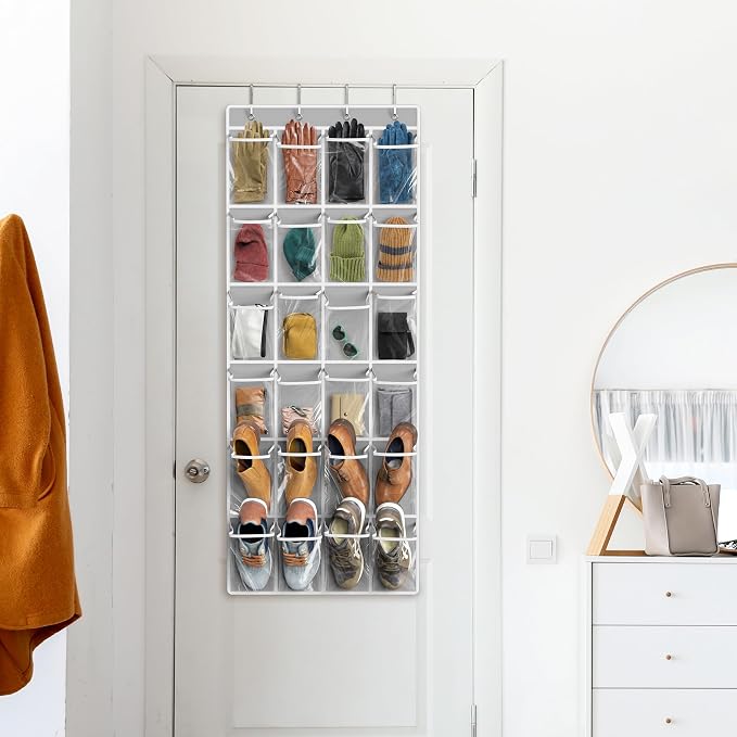 Simple Houseware 24 Pockets Large Clear Pockets Over The Door Hanging Shoe Organizer, Gray (56" x 22.5") - Image 8