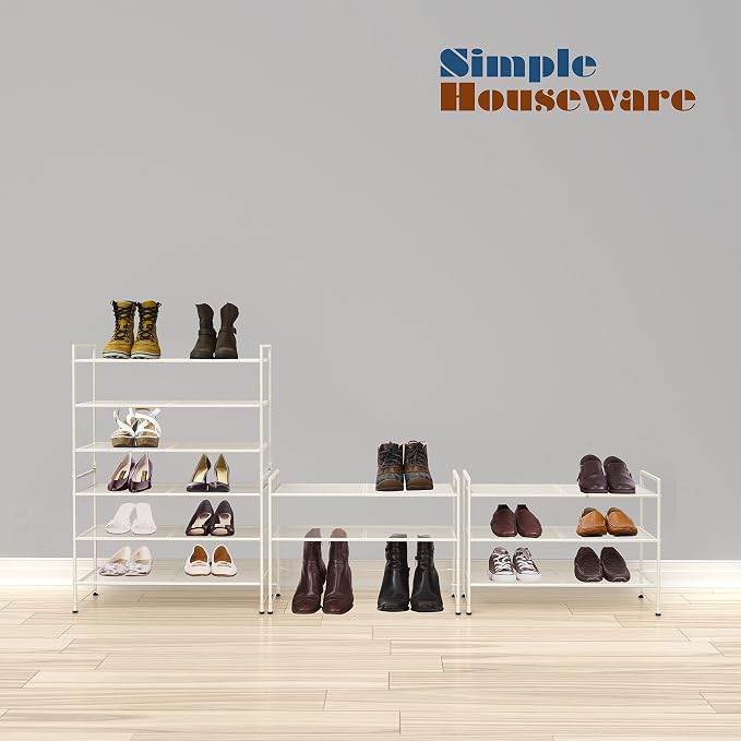 Simple Houseware 3-Tier Stackable Mesh Shoe Rack, White - Image 6