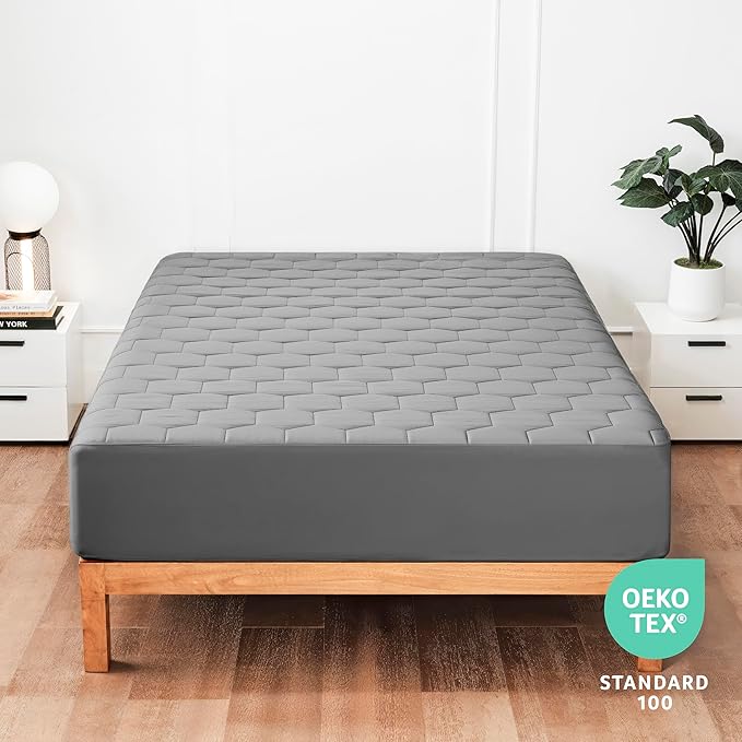 Hearth & Harbor Twin Size Quilted Fitted Mattress Pad Cover, 100% Waterproof Mattress Protectors, Deep Pocket Fitted Mattress Cover 8" - 21" (39" x 75", Gray)