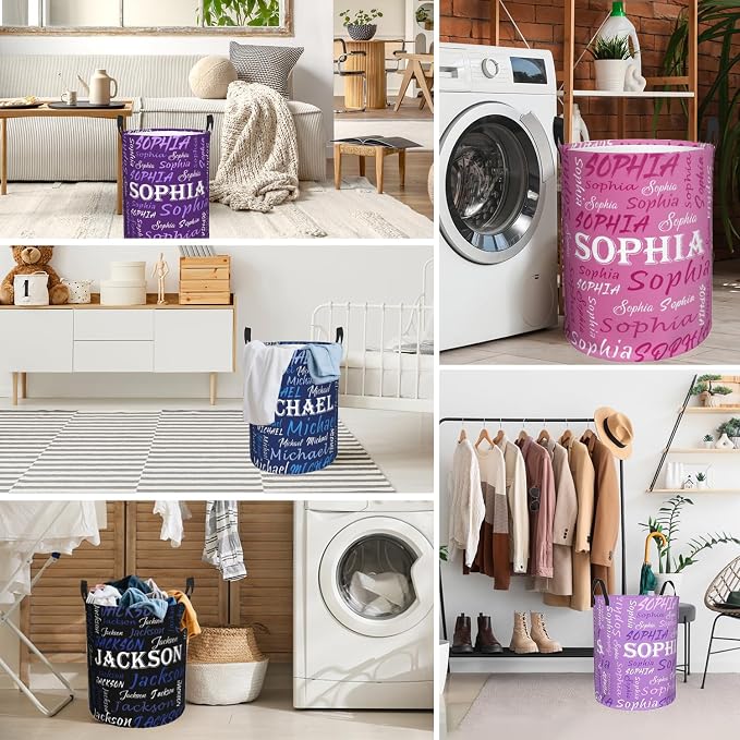 Custom Name Laundry Hamper, Personalized Laundry Basket with Name for Baby Boys Girls, Customized Collapsible Dirty Clothes Hamper Storage with Handles for Bedroom Bathroom Dorm Room Decor - Image 7