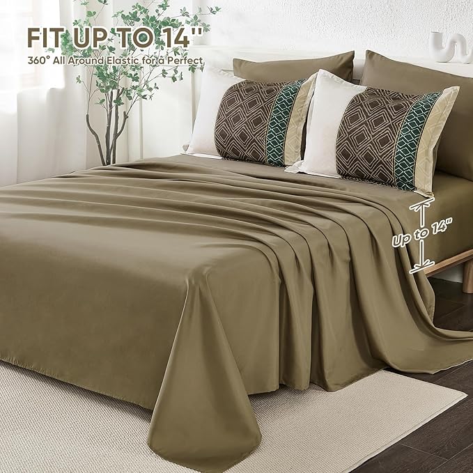 Dinjoy Khaki Brown King Size Comforter Set,Striped Bed in a Bag King Boho 7 Pieces Soft Microfiber Fall Bedding Comforters Sets Bed Lightweight Taupe Complete Set for All Season