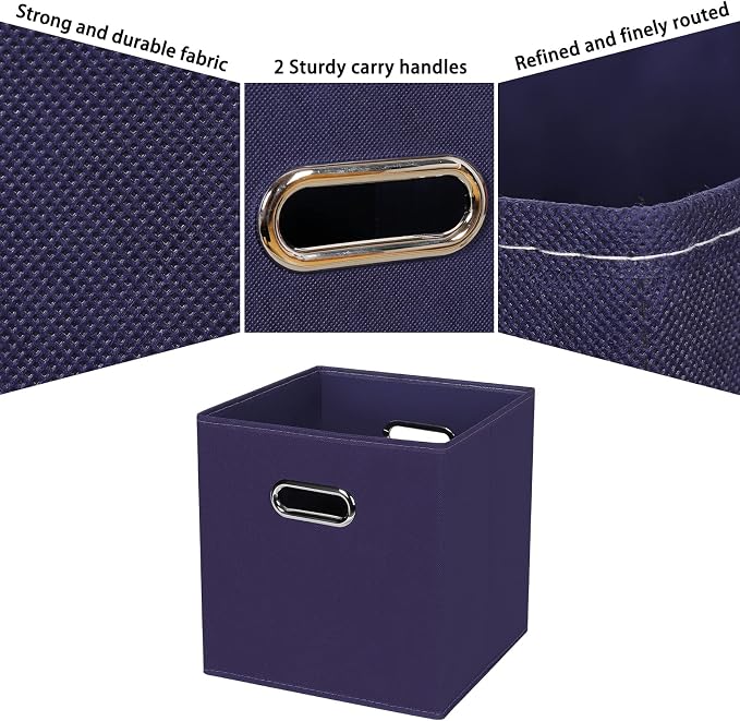 Fabric Cubby Storage Bins,13x13x13 Inches ,Cube Organizer Bins Foldable Storage Bins with Dual Handles Fabric Organizer Bins and Basket Storage Box,Set of 3 ,Navy Blue - Image 7