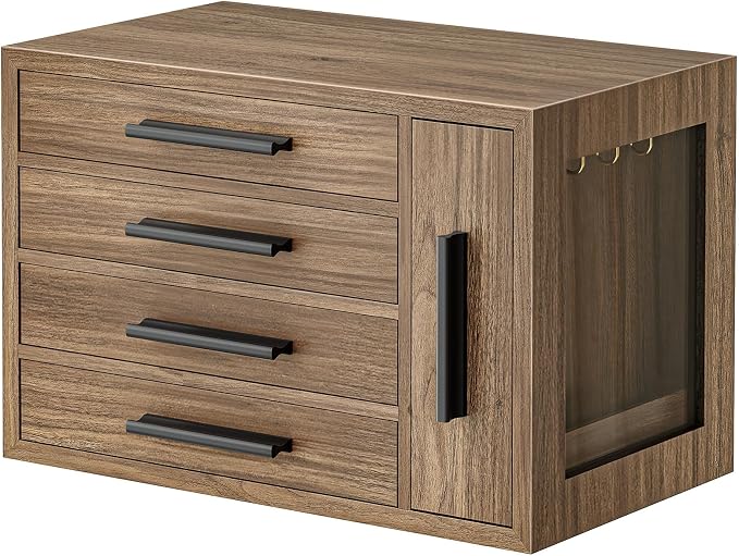 HOOBRO Jewelry Box for Women, Wooden Jewelry Organizer with Transparent Window, 4-Layer Jewelry Organizer Box, Jewelry Holder Organizer for Earrings, Necklaces, Rings, Light Walnut and Black BSD09JB04 - Image 9