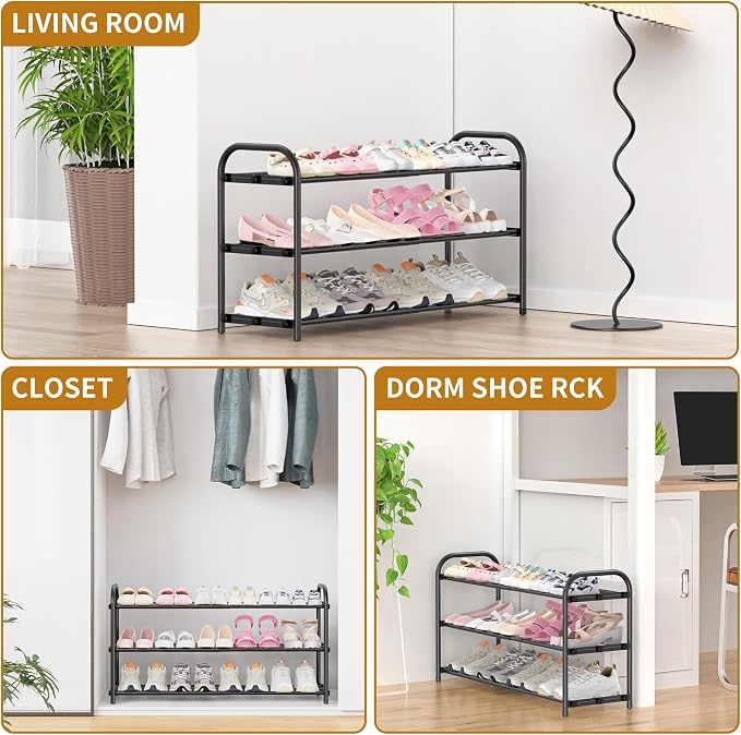 Hleelomi 3-Tier Expandable Shoe Rack,Adjustable Shoe Shelf Storage Organizer Heavy Duty Metal Free Standing Shoe Rack for Entryway, Closet,Living Room,Dorm,Black - Image 9