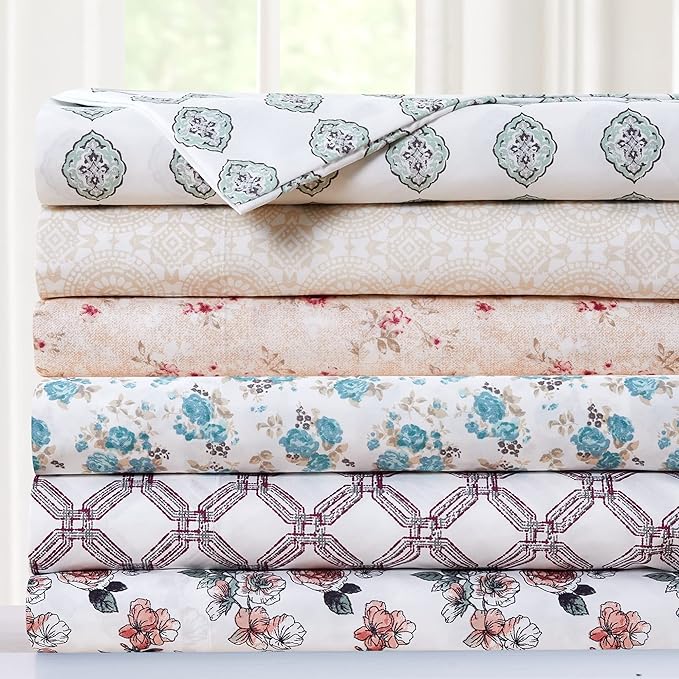 Modern Threads Printed 3-Piece Extra Soft Bedding Sheets & Pillowcase Set, Deep Pocket up to 16 inch Mattress Cara Twin