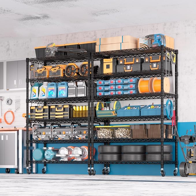 PrimeZone 6 Tier Wire Shelving with Wheels 78''H 1500lbs Storage Shelves NSF Certified Heavy Duty Steel Metal Shelf Adjustable Rolling Rack Kitchen Garage Closet Pantry Laundry 78''HX36''WX18''D 2Pcs - Image 9