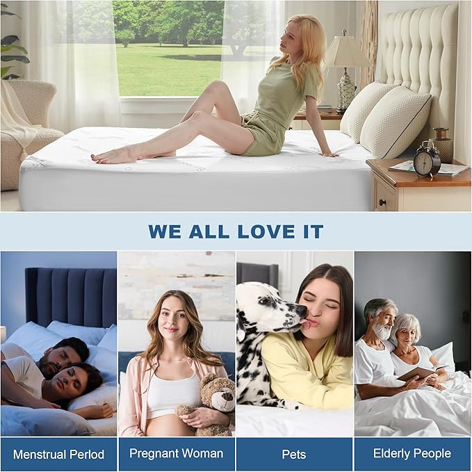BEDLORE King Size Waterproof Mattress Protector Viscose Derived from Bamboo, Soft Mattress Cover Fitted with Deep Pocket 6"-18", Breathable Noiseless Mattress Pad, Machine Washable(White)