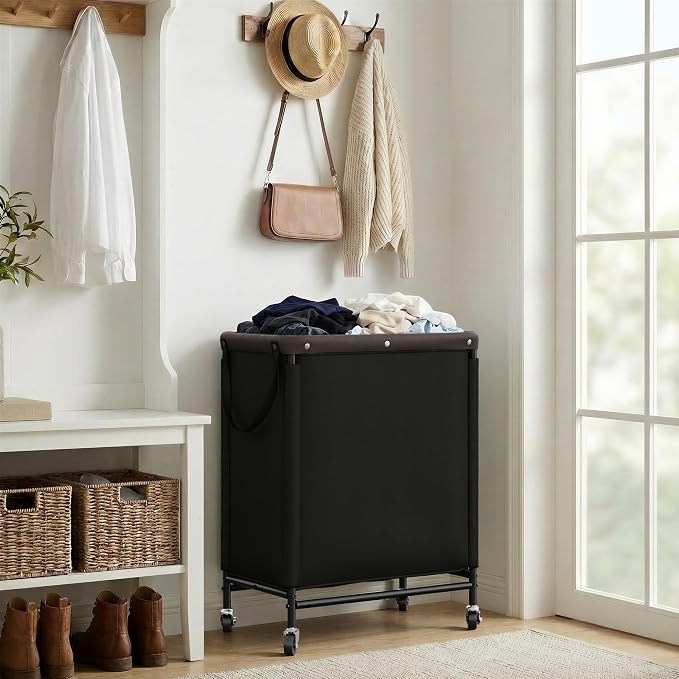 StorageWorks 2 Section Laundry Hamper, Rolling Laundry Cart with Wheels and Handles, Laundry Room Double Sorter for Organizer and Storage, 26.4 Gal(100L), Black - Image 7