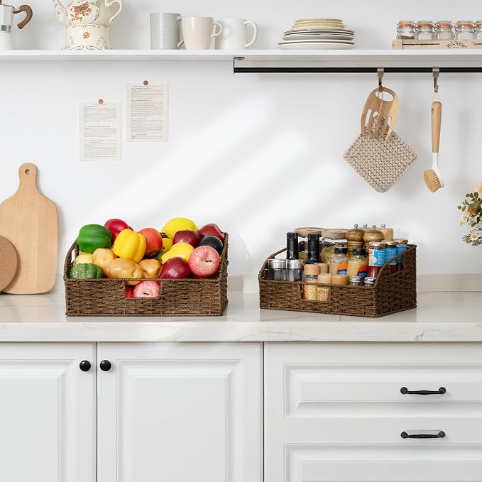 StorageWorks Pantry Baskets for Organizing, Paper Rope Storage Baskets for Shelves with Built-in Handles, Pantry Organizers and Storage, Brown, Set of 2 (Large and Medium) - Image 8