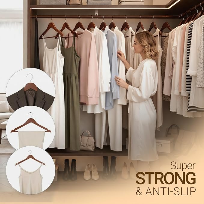 Utopia Home Premium Wooden Hangers 30 Pack - Durable & Slim Coat Hanger - Suit Hanger with 360-Degree Rotatable Hook - Wood Hangers with Shoulder Grooves (Brown) - Image 7