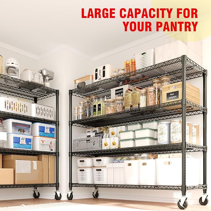 Garvee 4-Tiers Storage Shelves Heavy Duty Garage Shelving Units with Wheels 59" W x 71.8" H, 2640LBS Rolling Wire Shelving Rack, Adjustable Shelf for Garage Kitchen Warehouse Industrial Pantry - Image 8