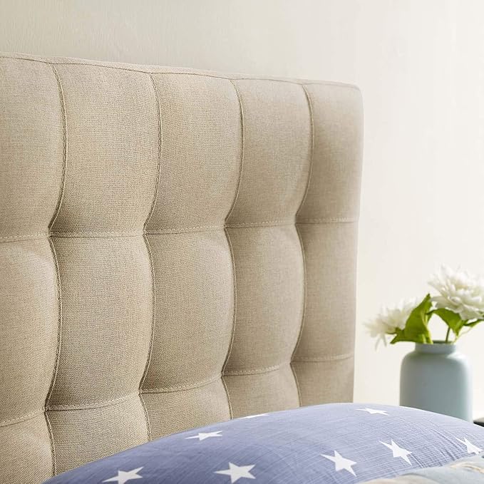 Modway Lily Tufted Linen Fabric Upholstered Twin Headboard in Beige
