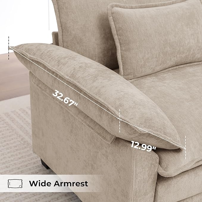 Modern Oversized Accent Chair,Chenille Cloud Sofa Chair with Deep Seat,Upholstered Armchair with Extra Thick,Comfy Reading Chairs for Living Room Bedroom Apartment Khaki