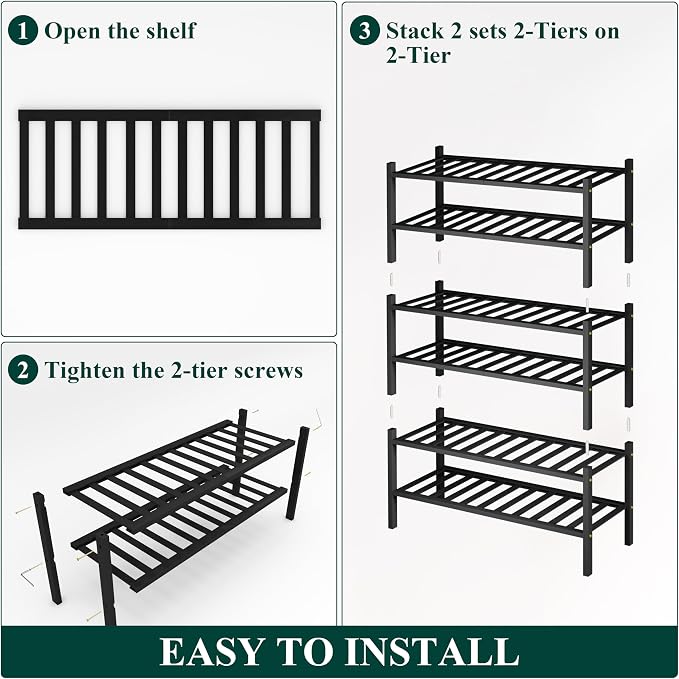 Smiry Shoe Rack, 6 Tier Bamboo Shoe Organizer, Stackable Free Standing Wooden Shoe Storage Shelf for Closet, Entryway, Front Door Entrance, Black - Image 6