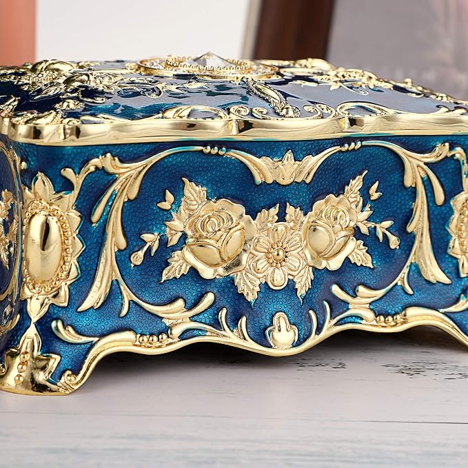 Hipiw Vintage Jewelry Organizer Box - Metal Trinket Storage Box Ornate Treasure Chest Box Jewelry Decorative box Keepsake Gift Box Case for Women,4.9"x3.4"x2.7" - Image 9