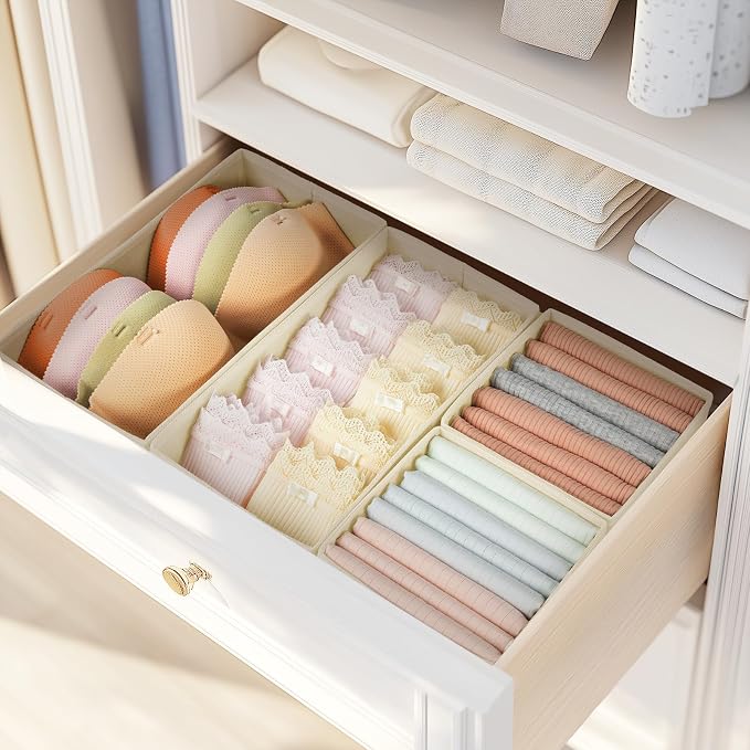 DIMJ Drawer Organizers - Set of 12 Fabric Closet Organizers and Storage, Drawer Dividers for Baby Clothes, Socks, Belt, Tie (Beige) - Image 7