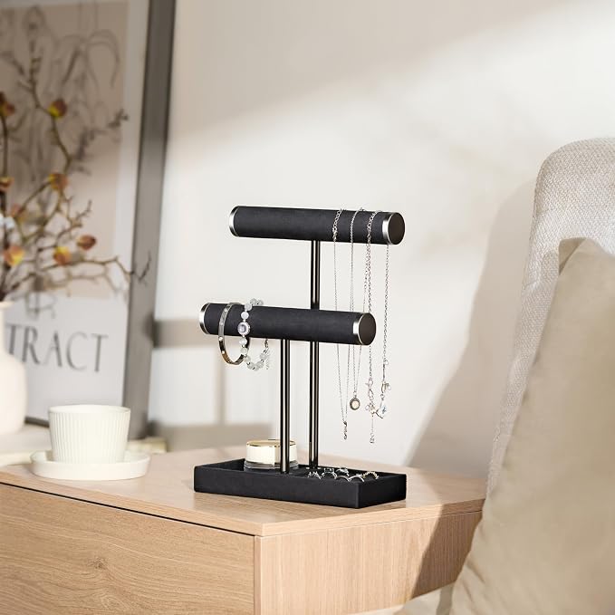 bussdis 2 Tier Bracelet Holder Display - Detachable T Bar Black Velvet Bracelet Holder, Jewelry Holder Organizer for Bracelet, Necklace, Earrings, Rings - Image 8