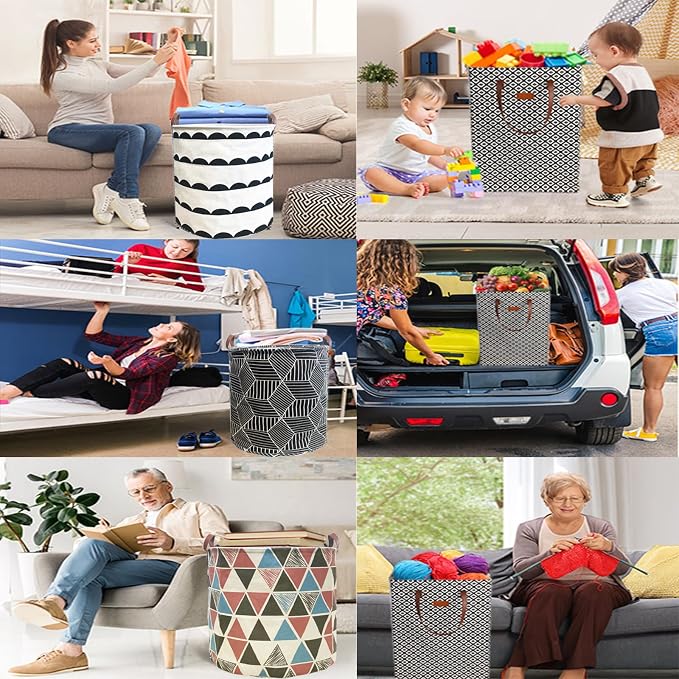 Waterproof Laundry Hamper Collapsible Laundry Basket Leather Handle Laundry Bag Large Clothes Storage Toy Organization for Bathroom Bedroom Laundryroom College Dorms (Hege-003) - Image 7