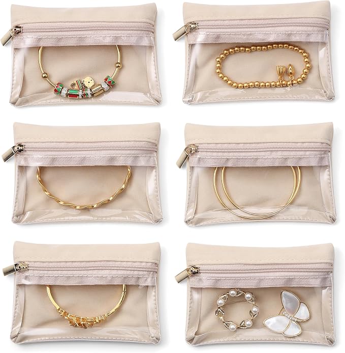 VLANDO Jewelry Travel Case,Travel Jewelry Organizer with Clear Velvet Jewelry Bags Zipper Pouch for Women Girl Gift 6Pcs - Image 5
