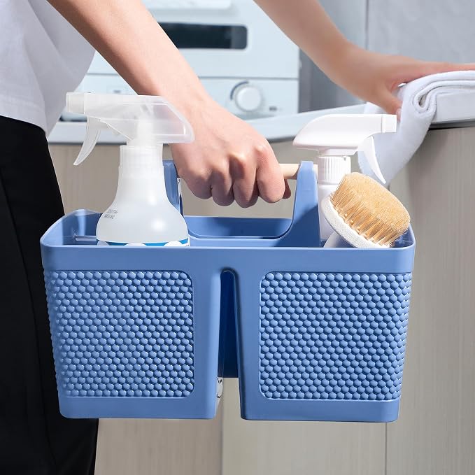 rejomiik Portable Shower Caddy Basket Plastic Cleaning Caddy Organizer Storage Tote with Handle for Bathroom, College, Dorm Room Essentials, Dark Blue - Image 6