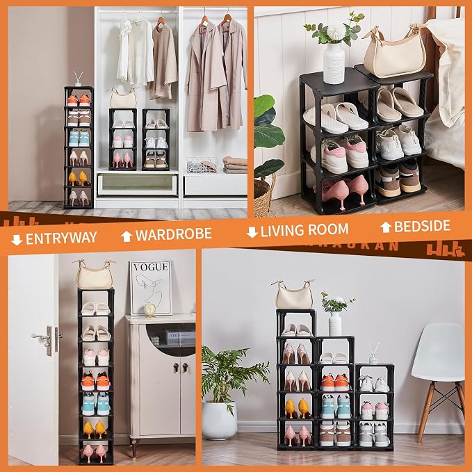 5 Tiers Shoe Rack Organizer for Closet Shoe Holder Storage Narrow Plastic Vertical, Free Standing Shoe Rack Shelf for Entryway Stackable Stability DIY, Black - Image 7