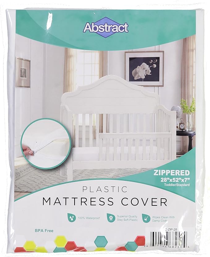 Abstract Waterproof Mattress Cover - 28x52x8” Standard Cribs & Toddler Beds -Vinyl Plastic Protective Zippered Sheet, 100 GSM PVC, BPA Free