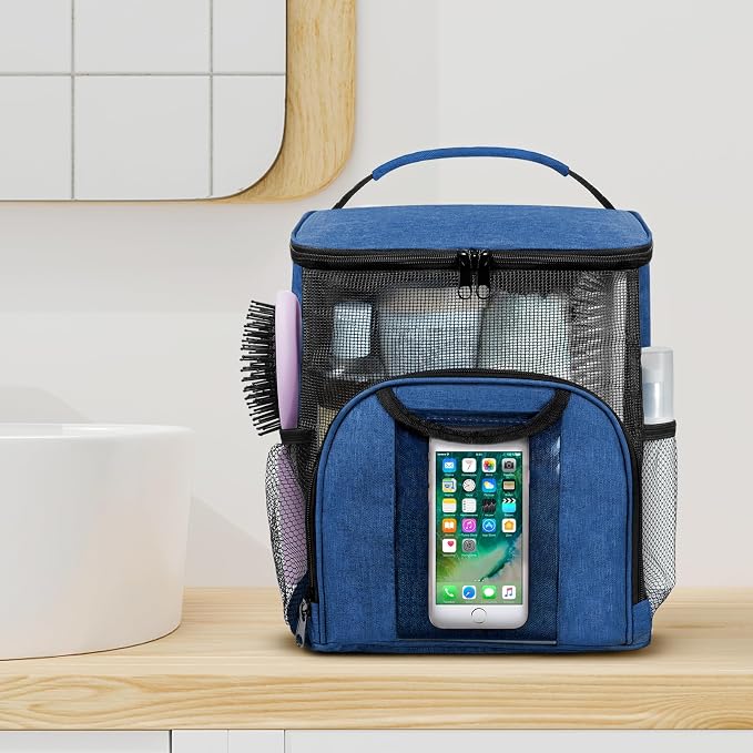 Attmu Mesh Shower Caddy Portable Dorm Tote Bag, Quick Dry Hanging Toiletry Bag, Large Capacity Shower Bag for College Dorm Room Essentials for Boys and Girls for Bath Camping (Blue) - Image 7